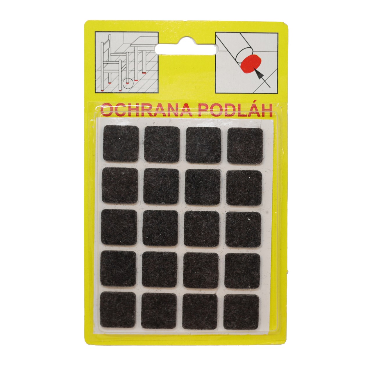 Podložky Filcové samolepiace Hnedé, Typ 101 - 16x16 mm, hr. 3 mm, 20 ks/bal