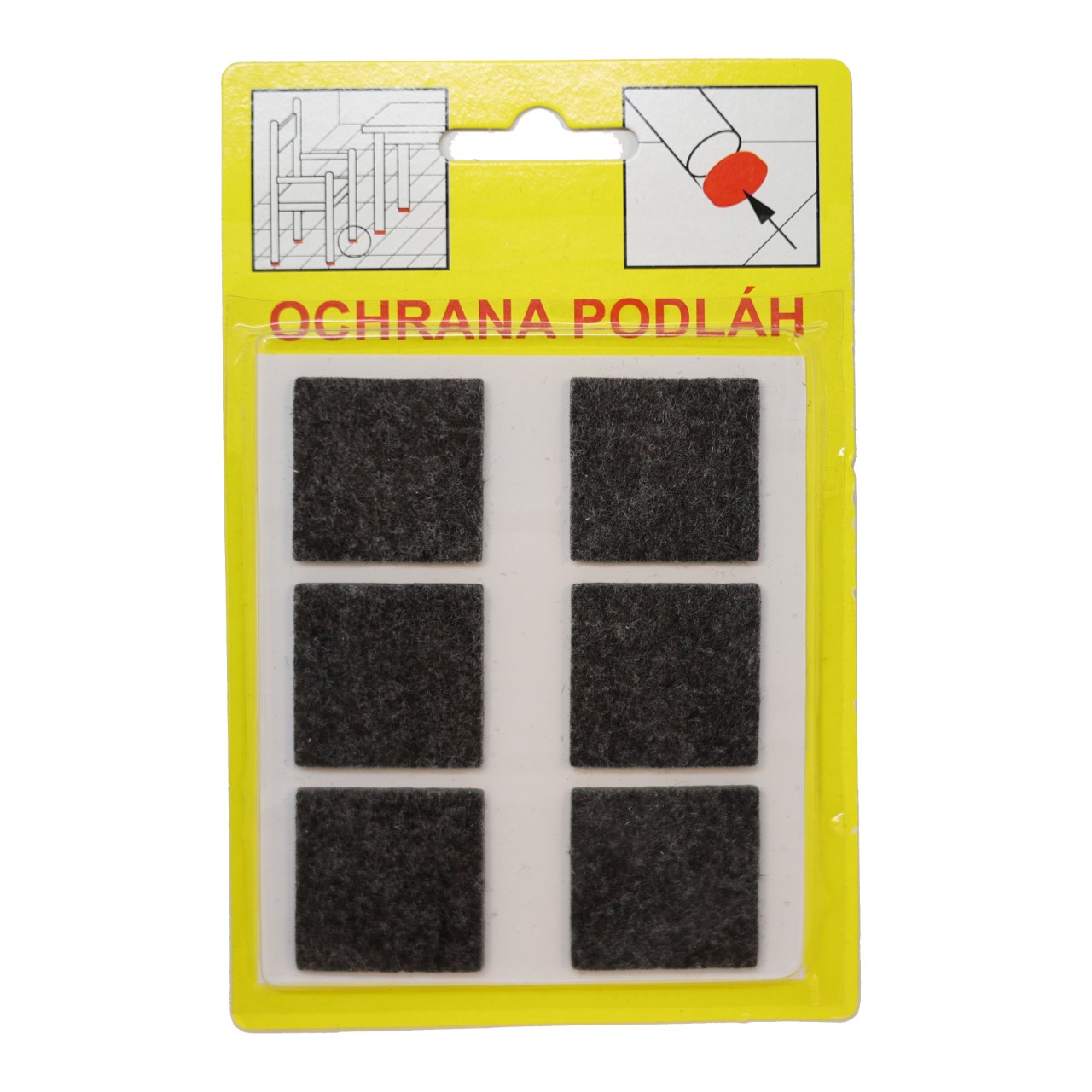 Podložky Filcové samolepiace Hnedé, Typ 105 - 28x28 mm, hr. 3 mm, 6 ks/bal